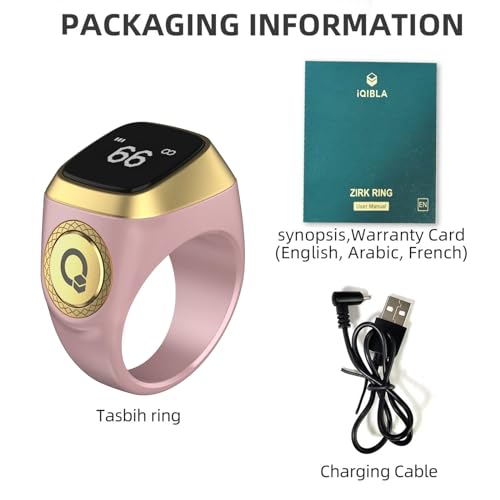 Smart Tasbih Zikr Ring, 20mm Muslim Digital Azan Alarm Clock, Tasbih Counter Smart Ring (Pink) - color: Pink
