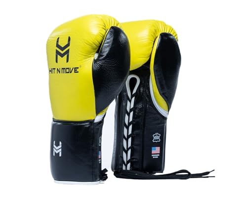 HIT N MOVE Süvari Horsehair Boxing Gloves Hook and Loop, Lace-Up Boxing Gloves Men, Boxing Equipment, MMA Gloves Men, UFC Gloves Horsehair and 100% Cow Leather - size: 12 Oz, style: Lace-Up Yellow/Black