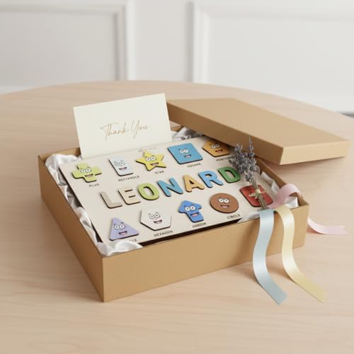 Personalized Name Puzzle for Toddlers 1-3, Customized Baby Girl Gift, Custom Baby Boy Gift, Wooden Name Puzzle for Kids, Custom Baby Stuff, Baby Nursery Room Decor - Set 2 - style: Shapes - 10 Figures
