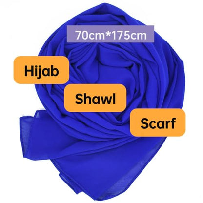 Chiffon Scarf for Women Lightweight Breathable Sunscreen Soft Solid Hijab Scarf for Daily & Muslim Wear - color: Royal Blue Chiffon Scarf
