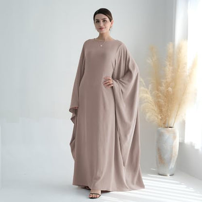 ODIZLI Abayas For Women Muslim Dubai Full Cover Kaftan Shirt Dress Batwing Sleeve Prayer Dress With Hijab - color: Light Gray + Hijab, size: One Size