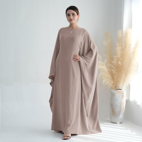ODIZLI Abayas For Women Muslim Dubai Full Cover Kaftan Shirt Dress Batwing Sleeve Prayer Dress With Hijab - color: Light Gray + Hijab, size: Two