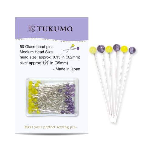 TUKUMO（つくも） Glass Head pins(Medium Ball),60PCS Sewing Pins,Dressmaking Marking pins,Sewing Pins for Fabric, Made in Japan（Purple） - size: Thickness 0.022 inches × Length 1.37 inches