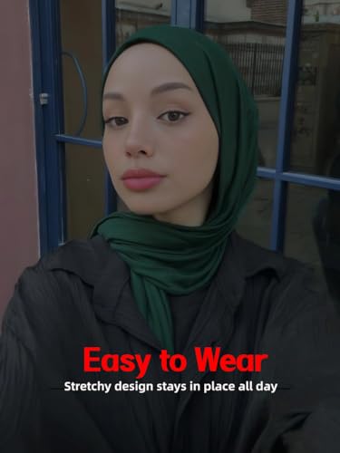 Hijab Scarf for Women Soft Muslim Hijabs Head Wrap Scarves Fashion Long Hair Shawls Stretchy Muslin Headscarf - color: Dark Green Hijab Scarf for Women