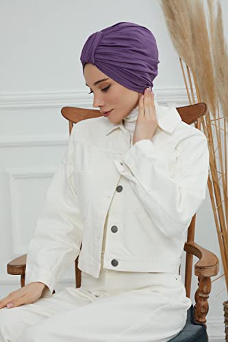 Aisha's Design Instant Turban Plain Cotton Scarf Head Wrap Lightweight Hat Bonnet Cap for Women - color: Purple