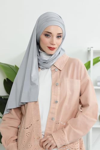Aisha's Design Instant Hijab Scarves for Women, 95% Cotton Pretied Bonnet Turban Easy to Wear Cotton Headscarf - color: Light Grey