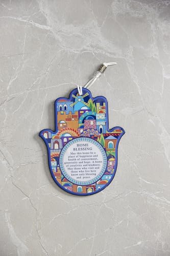 Epoxy Hamsa English Home Blessing 7.5" with Jerusalem Motif - Good Luck Hamsa Hand Wall Hanging Decor, Evil Eye Protection Amulet - color: Set 9