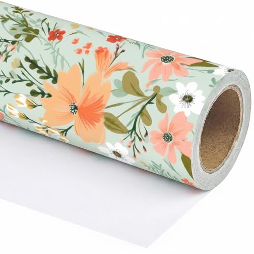 WRAPLULU Sage Green Floral Wrapping Paper Roll - 17.5" * 26 Ft - Watercolor Wildflower Gift Wrap, Perfect for Wedding Bridal Shower Mother's Day Spring Birthday Baby Shower - color: Sage Green Floral