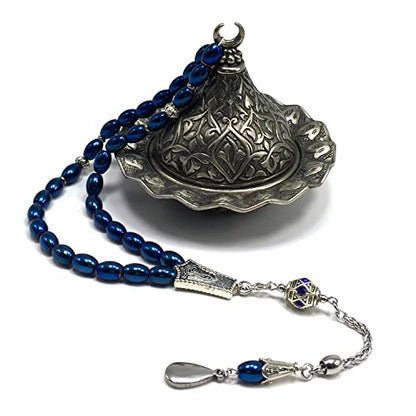 -Gentle Men Collection- Prayer Beads-Worry Beads-Tesbih-Tasbih-Tasbeeh-Misbaha-Masbaha-Subha-Sebha-Rosary (Non-Magnetic Blue Drum Hematite -6x9 mm- 33 Beads) - color: Non-Magnetic Blue Drum Hematite -6x9 mm- 33 Beads