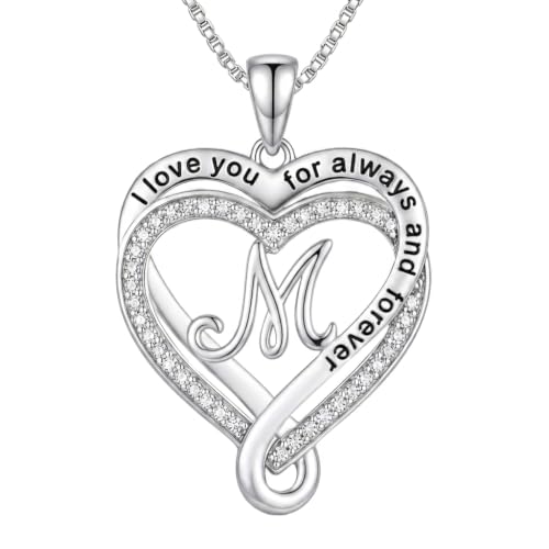Heart Initial Necklace for Women Double Heart Letters Necklaces - color: M