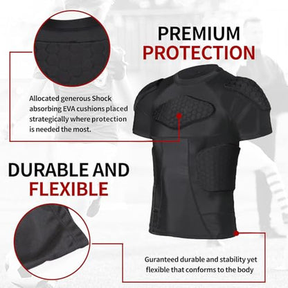 Men’s Football Padded Compression Shirt, Chest & Rib Protection | Built-in EVA padding helps absorb impact and protect the chest and ribs for football, baseball, basketball, paintball - size: Small