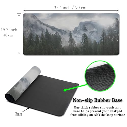 Gaming Mouse Pad - Green XXL Non-Slip Rubber Base 35.4" X 15.7" for Game Office, Park Nature Mountain Trees Mist - color: National Park