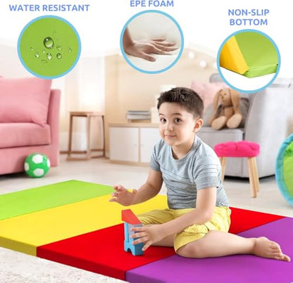ZENY Folding Gymnastics Mat, 5-Panel Gym Mat Tumbling Mat with Carry Handles for Home Workouts, Yoga and Play, 77''x30''x1.4''