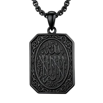 PELOVNY Allah Necklace for Men Women 925 Sterling Silver Islam Allah Pendant Chain Islamic Muslim Religious Jewelry Gifts - color: Allah-03-Black
