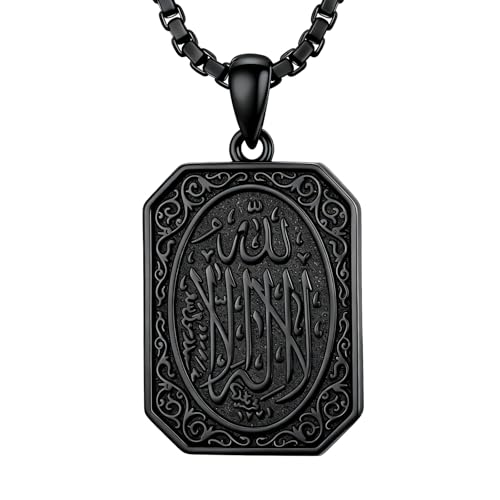 PELOVNY Allah Necklace for Men Women 925 Sterling Silver Islam Allah Pendant Chain Islamic Muslim Religious Jewelry Gifts - color: Allah-03-Black