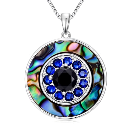 WINNICACA Sterling Silver Evil Eye Necklace Protection Crystal Pendant for Women Good Luck Vintage Evil Eye Pendant Jewelry Birthday Gifts for Women Friend Female - style: B-Round