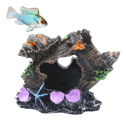 Colorful Resin Fish Tank Ornament with Multiple Hiding Spots, Safe Shelter for Small and Medium Aquariums, Stress-Relief Underwater Decor, Easy to Clean (Oak Barrel)