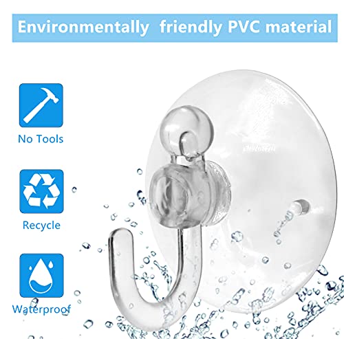 Piutouyar 20Pcs Clear Suction Cup Hooks 30mm/1.2" Plastic Sucker Pads Transparent Suckers for Window Wall Bathroom Shower Kitchen Hook Hanger