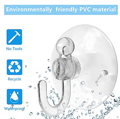 Piutouyar 20Pcs Clear Suction Cup Hooks 30mm/1.2" Plastic Sucker Pads Transparent Suckers for Window Wall Bathroom Shower Kitchen Hook Hanger