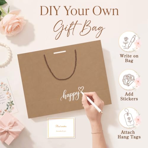 ANZNKU 2PCS Gift Bags 12.6" Medium Brown Gift Bags with Handles 4 Tissue Paper 2 Ribbons 2 Cards, Kraft Paper Gift Bag for Men Women Wedding Bridal Baby Shower Birthday Graduation Present Party Favors - color: Kraft Brown