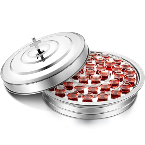 Jingmore Communion Tray with Lid for Churches, 40 Cup Holder,Silver Color