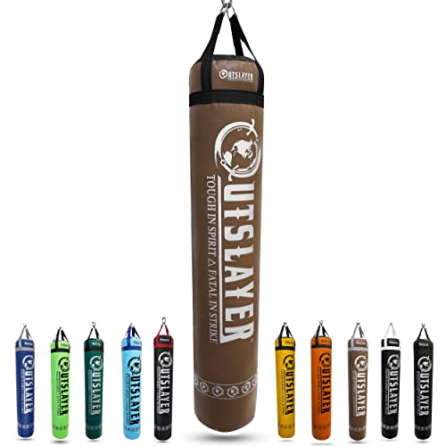 Muay Thai Punching Bag 6ft 150lbs Unfilled Made in USA - color: Brown/Black, size: With Bottom D-Ring
