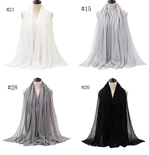 QYMY 4pcs Set Hijab Muslim Head Scarf Solid Color Long Scarf Wrap Scarves Cotton Scarf for Women Fashion L70.7*W35.4 inch QY414 (Black+White+Gray+Dark grey(4pcs set))Medium
