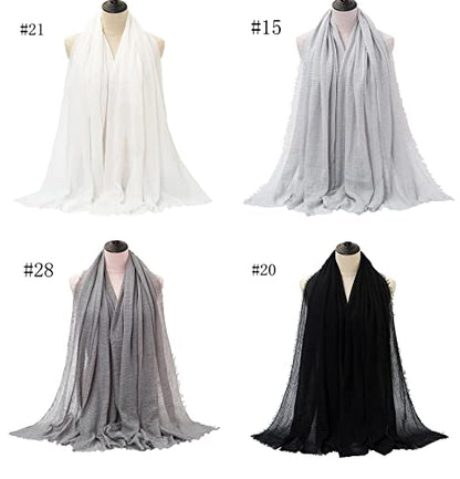 QYMY 4pcs Set Hijab Muslim Head Scarf Solid Color Long Scarf Wrap Scarves Cotton Scarf for Women Fashion L70.7*W35.4 inch QY414 (Black+White+Gray+Dark grey(4pcs set))Medium