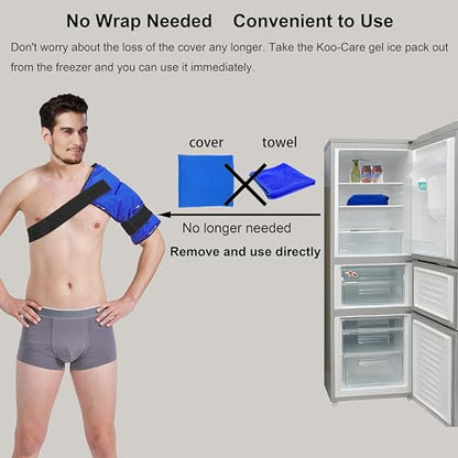 Koo-Care Extra Large Gel Ice Pack for Injuries Reusable Flexible Hot Cold Therapy Compress with Strap for Shoulder Rotator Cuff, Back, Hip, Shin - Knee Replacement Surgery Pain Relief XL 13" x 14.7" - size: 13" x 14.7" (1 Pack)