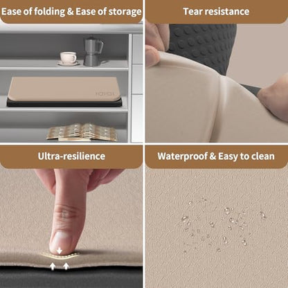 Foldable Exercise Pad Extra Thick 1.2" x 14" x 24" | POE Non-Toxic Multi-Functional Knee & Elbow Cushion for Push Up, Yoga, Pilates, Home & Gym Use for Adults & Kids - color: Beige+Black
