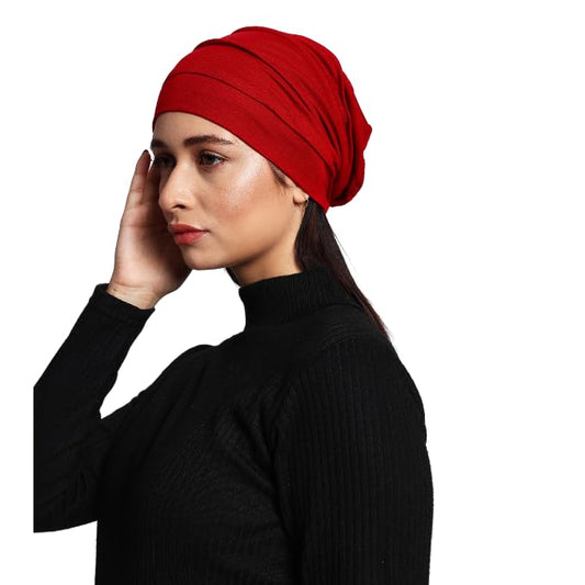 Chemo Silky Soft Slouchy Snood Bamboo Cap Beanie for Women Cancer Hair Loss Turban Hat Chemo Headwear Women - color: Redrose