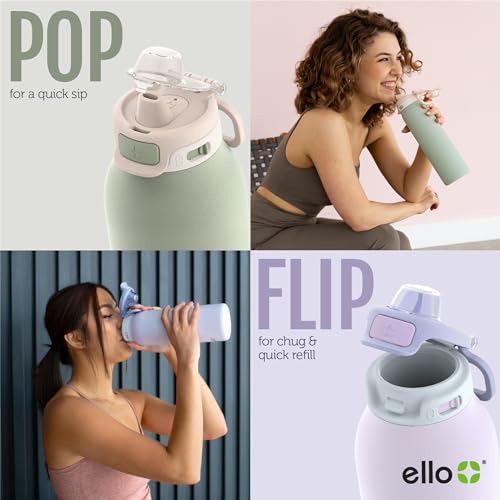 Ello Pop & Fill Insulated Stainless Steel Water Bottle with Quick Fill Lid, Leakproof Locking, Sip or Chug Spout, BPA-Free, Double Wall Vacuum Insulated for Sports, Travel & School- 22oz / 32oz / 40oz - color: Serene Blooms, style: 32oz