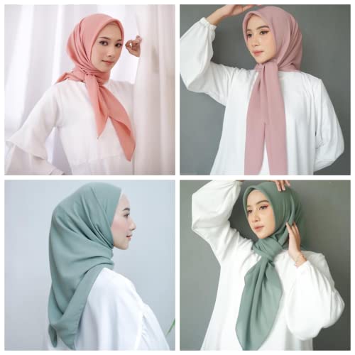 43 Inch Large Chiffon Square Hijab Hair Scarf for Muslim Shawls Headscarf for Women Bandana Turban Wrap Scarves - color: Orange + Brown + Leather Pink + Pink + Nude