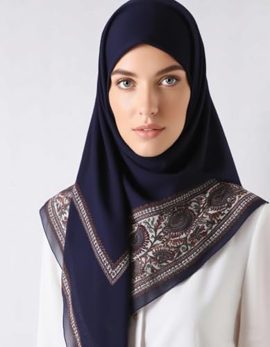 K-Elewon Large Square Scarf 51" Headscarf Chiffon Fashion Scarves Turbans Hair Wrapping Scarfs - color: A-navy