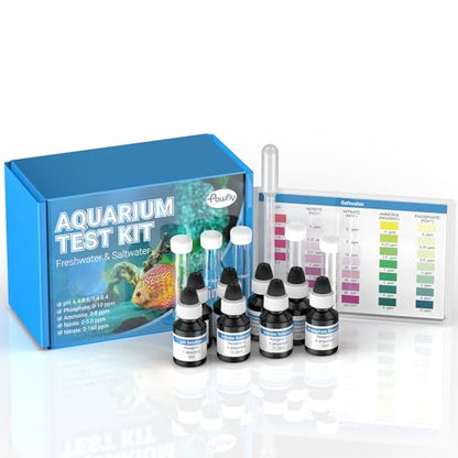 Pawfly 5 in 1 Aquarium Water Master Test Kit, Aquarium Water Test Kit Fish Tank Water Testing Kit for pH Nitrite Nitrate Ammonia & Phosphate, Aquarium Test Kit for Freshwater & Saltwater Fish Tanks