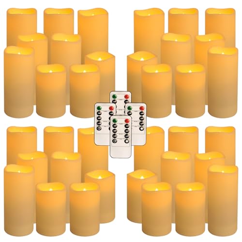 36 Pack Waterproof Flameless LED Candles - Outdoor Battery Operated Candles with Remote & Timer, Realistic Flickering Flame, Safe for Porch, Patio, Weddings, Parties & Home Decor - color: 36-Ivory