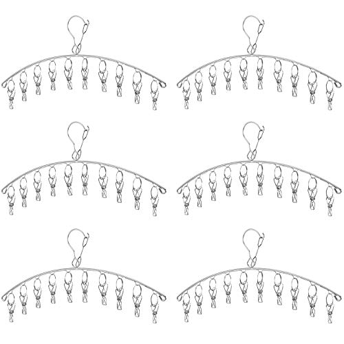 Seropy Clothes Hanger with 10 Clips Laundry Drying Rack 6 Pack, Clothes Drying Rack Stainless Steel Sock Hangers Windproof Clip and Drip Hanger for Drying Socks, Bras, Towel, Underwear, Baby Clothes - size: 6 Pack
