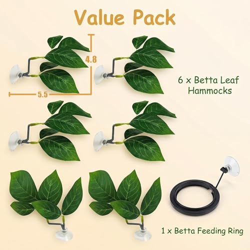 6 PCS Betta Leaf Hammocks & Feeding Ring, Betta Feeding Ring with Suction Cups, Aquarium Leaf Hammock Resting Bed for Fish Spawning, Breeding & Tank Decor & Fish Tank Accessories