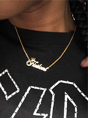 Custom Name Necklace Personalized, 18K Gold Plated Customized Nameplate Necklace Dainty Jewelry Gift for Women, Bridesmaid - color: Name Necklace with Crown