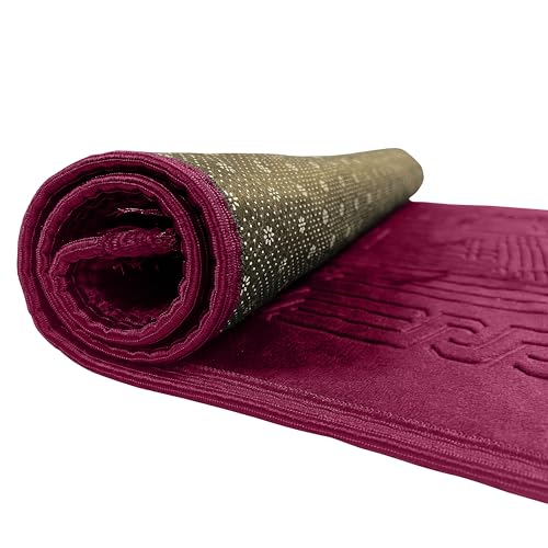 Empire Home Islamic Prayer Rug Oversized Soft Thick Plush Musalla Mat - for Men Women Childred - سجادة صلاة (Burgundy) - color: Burgundy
