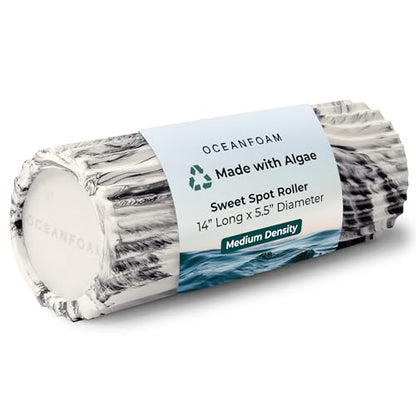 Oceanfoam Sweet Spot Medium Exercise Foam Roller 14"x5.5" – Medium Density Travel Foam Roller for Physical Therapy, Deep Tissue Massage, Yoga, Pilates, Classic Exclusive Wave Texture (Black Marbled)