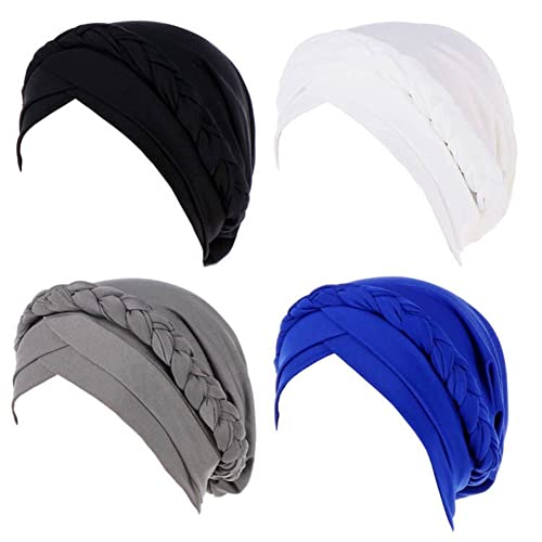 Fxhixiy Silky Braid Turban Cap for Women Cancer Chemo Beanie Hijab Headwear - color: Black White Gray Blue