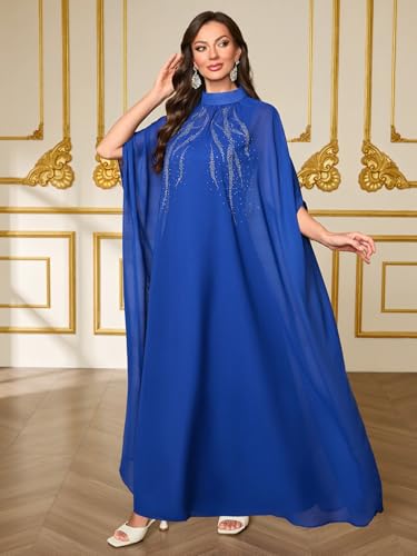 Elegant Muslim Dress with Embroidered Traditional Islamic Attire Maxi Robe Eid Prayer Gown - color: Royal Blue, size: Small