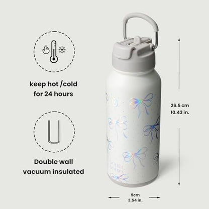 BOTTLE BOTTLE 32oz Insulated Water Bottle with Pill Box | Stainless Steel,Sport Water Bottle, with Straw Dual-use Lid and Pill Box, Design for Gym - color: bling bow