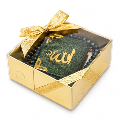 BABY SHOWER CHOCOLATE Set of 10 Islam Quran Tasbeeh Islamic Set | Holy Quran Prayer Beads Gift Box Favor (Green) - color: Green
