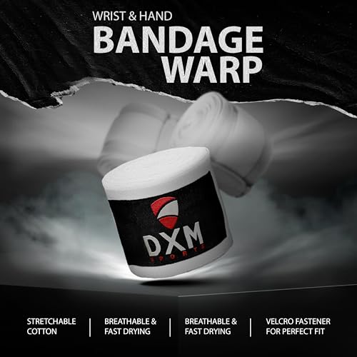 DXM SPORTS Boxing Hand Wraps Inner Gloves - 180 Inch Elasticated Thumb Loop Bandages - Kickboxing MMA Muay Thai Kickboxing Martial Arts Punching Training for Men Women - color: White