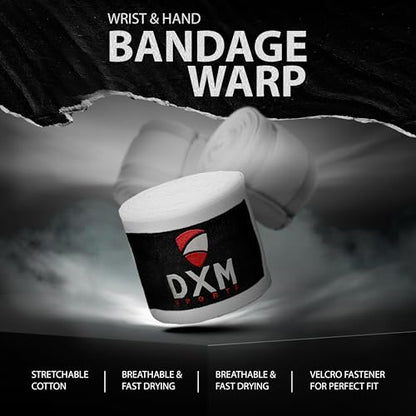 DXM SPORTS Boxing Hand Wraps Inner Gloves - 180 Inch Elasticated Thumb Loop Bandages - Kickboxing MMA Muay Thai Kickboxing Martial Arts Punching Training for Men Women - color: White