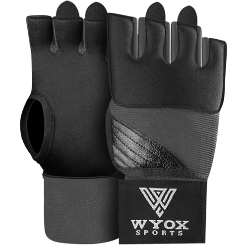 WYOX Gel Boxing Hand Wraps & Curved Focus Mitts Bundle for Men & Women Adults – 80cm Wrist Straps, Padded Knuckle Support, Neoprene Inner Glove Gel Padding, MMA Muay Thai Kickboxing Training Pads