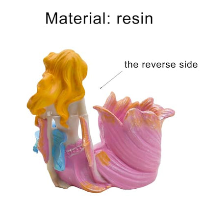 1PCs Pink Mermaid Pen Container Statues Cute Mermaids Figurines Decor Resin Mediterranean Princess Brush Pot for Aquarium Fish Tank Suppliers Home Office Desk School Shelf Ornaments