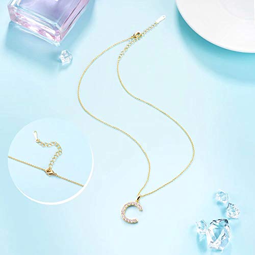 Tarsus Initial Cubic Zirconia Necklace Jewelry Gifts for Women Adjustable Chain 18" + 2" - style: Gold-C-Diamond style